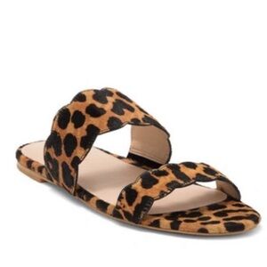 NEW! Stuart Weitzman Santorini Scalloped Leopard-Print Slide Sandal - Size 7